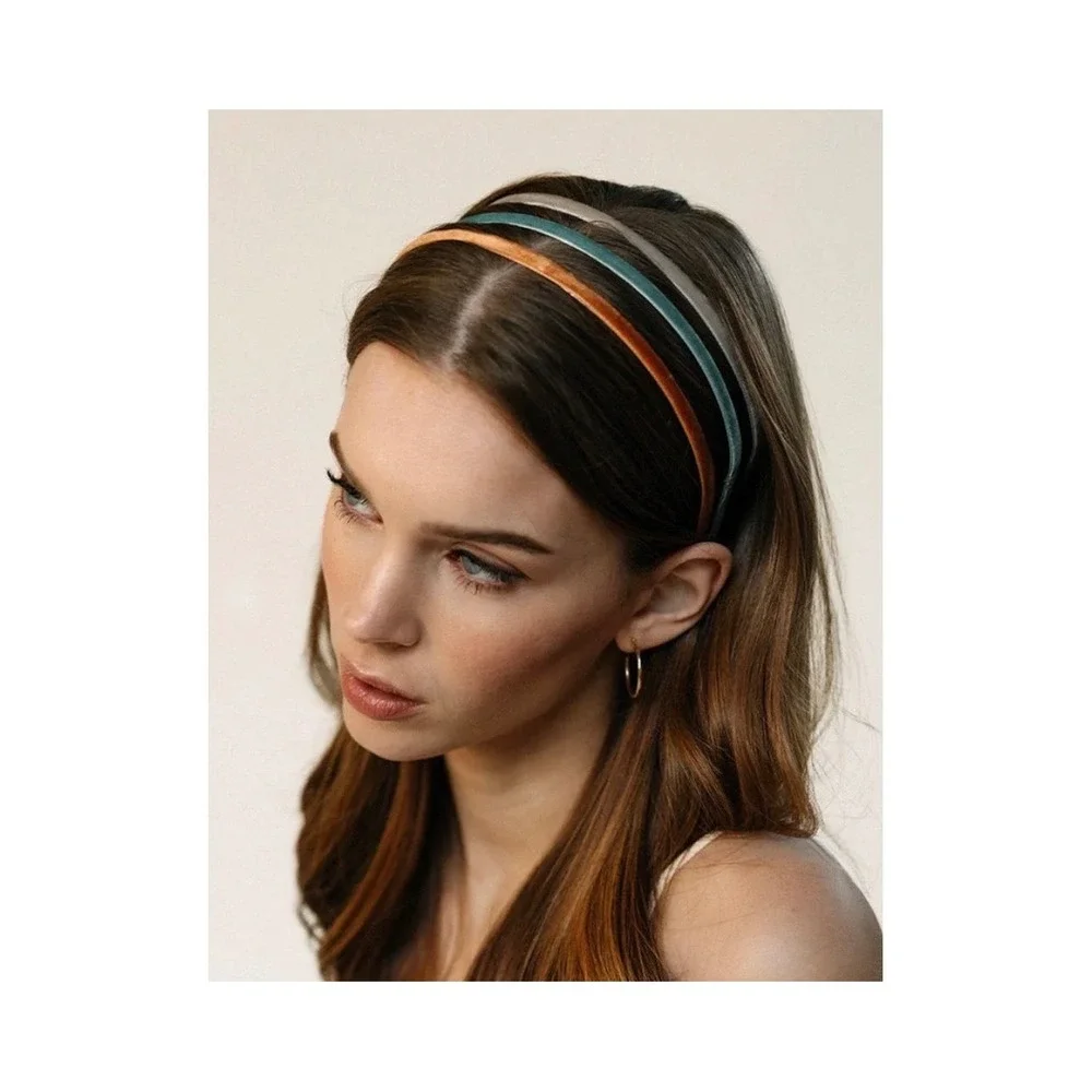 France Luxe L. Erickson Velvet Skinny Headband 3-Pack + Metallic Silver Braided